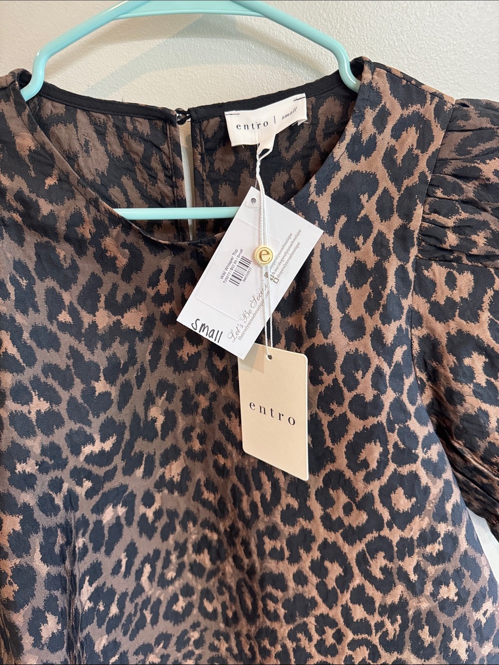 entro Leopard Print Puff Sleeve Blouse - Black and Brown - Picture 4 of 5